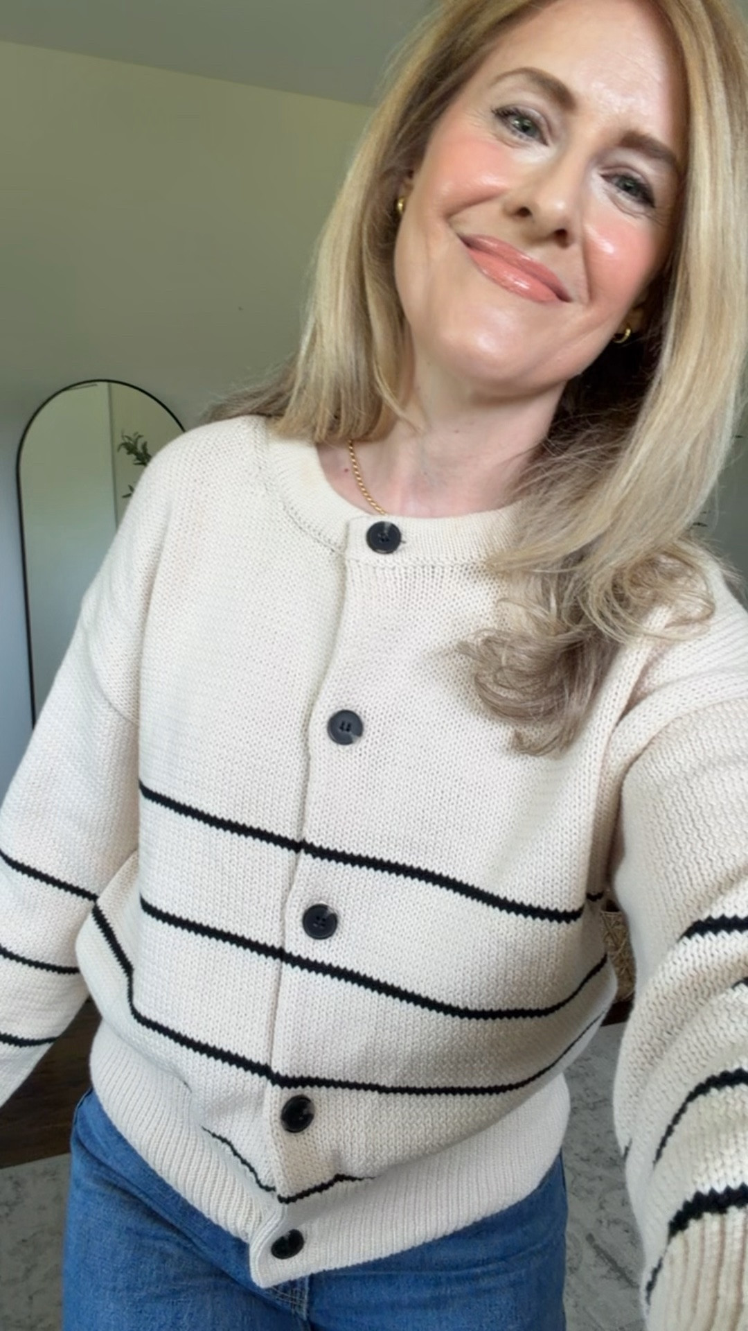 Classic stripe cotton cardigan at Walmart, also comes in navy. I got my usual size small here. #walmartfashion

#LTKOver40