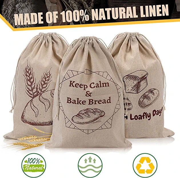 Amazon.com: Linen Bread Bags for Loaf Storage, Bags for Homemade Breads, Pack of 3 Reusable Linen... | Amazon (US)
