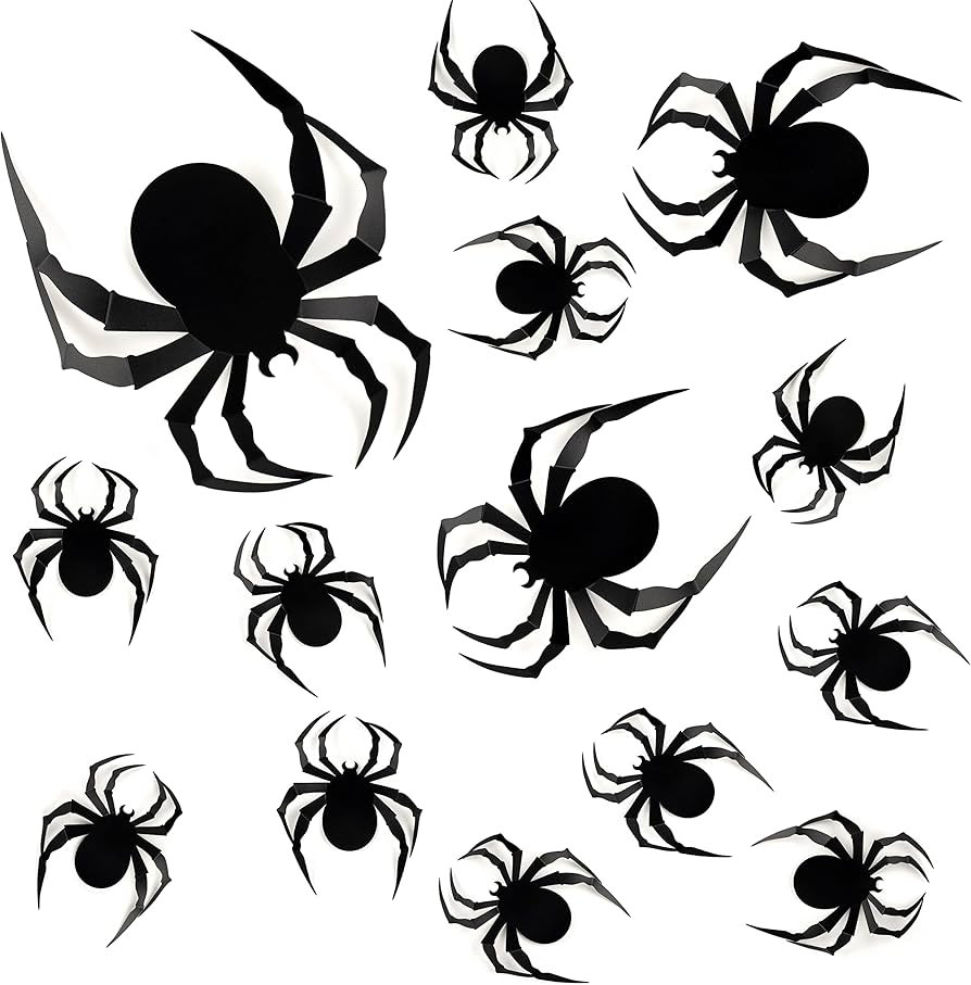 Coogam 60 PCS Halloween 3D Spiders Decoration, Scary Realistic Black Spider Sticker DIY Windows W... | Amazon (US)