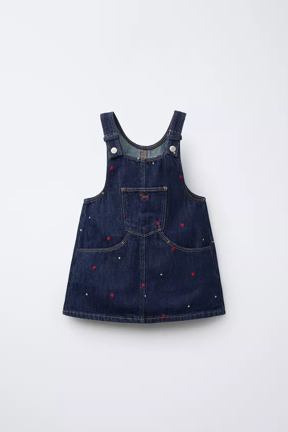 EMBROIDERED HEART DENIM PINAFORE DRESS | Zara US