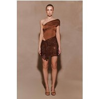 Paisley Slinky And Diamante Mini Dress / Chocolate | MESHKI | S | MESHKI US
