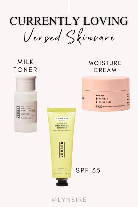 Versed skincare products: hydrating milk toner, rich moisture cream, and the daily mineral sunscreen broad spectrum SPF 35. Cruelty free and vegan 🐇

#LTKbeauty #LTKitbag #LTKunder50