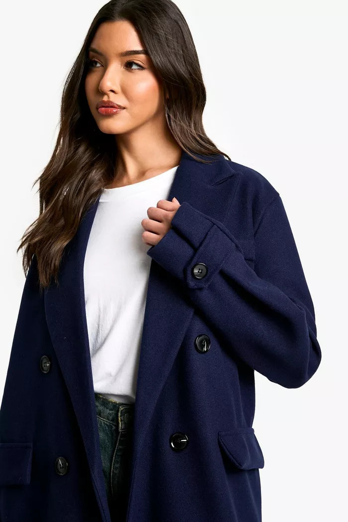 Oversized Cuff Detail Wool Look Coat | boohoo (US & Canada)