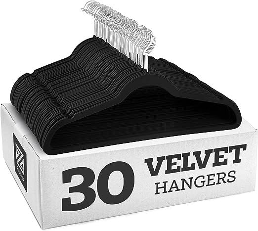 Zober Velvet Hangers 30 Pack - Heavy Duty Black Hangers for Coats, Pants & Dress Clothes - Non Sl... | Amazon (US)