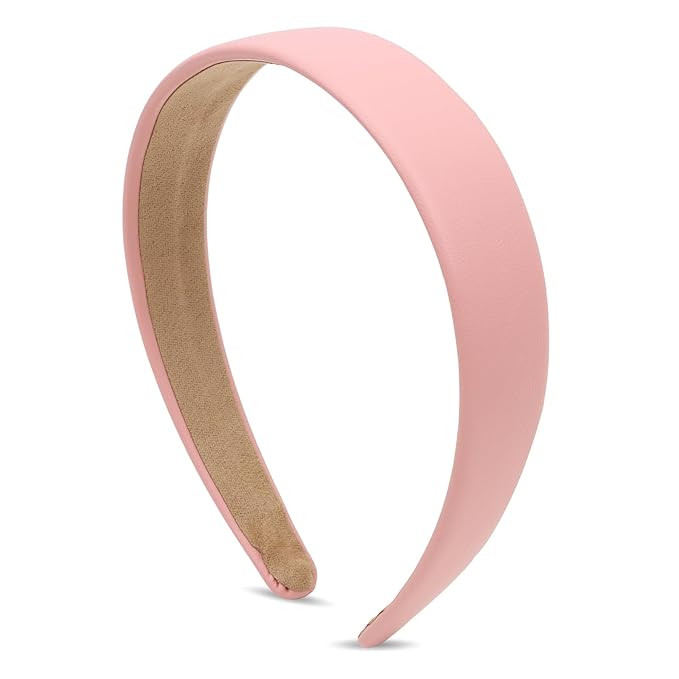 AMCAMI Pink Headband 1.18 Inch PU Leather Headband Plain Solid Hair Band Wide Thick Hair bands fo... | Amazon (US)