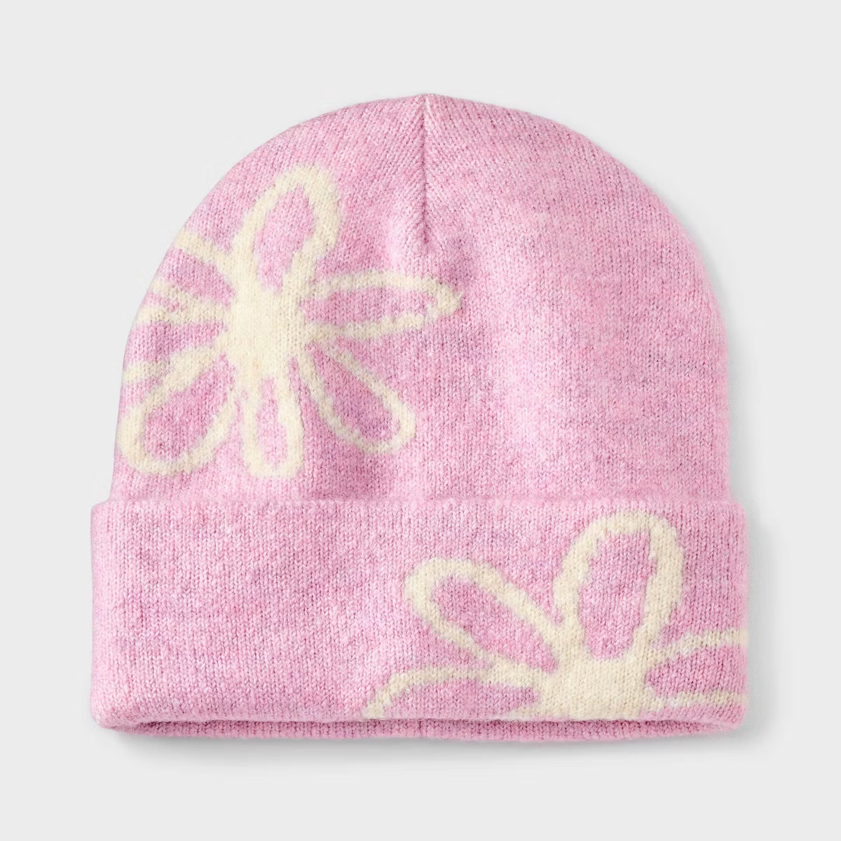Girls' Knitted Floral Beanie Hat - Cat & Jack™ Purple/White | Target