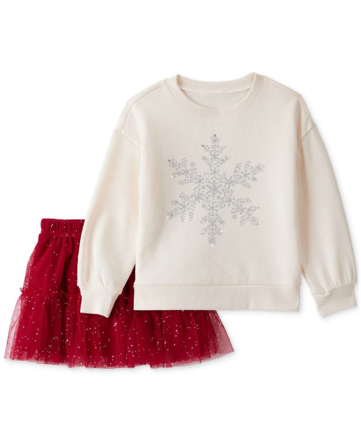 Carter's Toddler Girls Snowflake-Print Long-Sleeve Top & Skort, 2 Piece Set - White/Red | Macy's