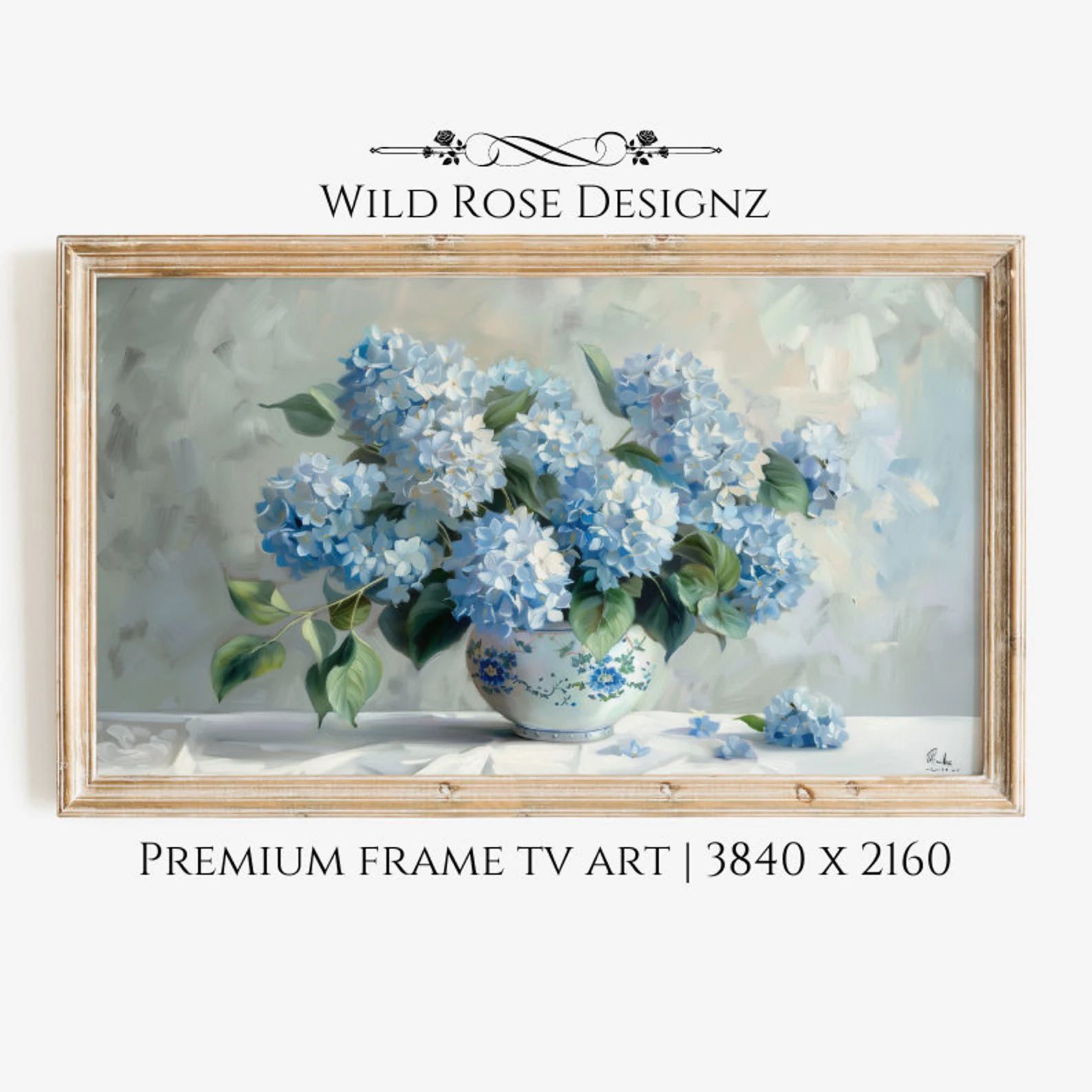 Frame TV Art Chinoiserie, Blue Hydrangea TV Art, Frame TV Artwork Hydrangea, Blue French Cottage ... | Etsy (US)