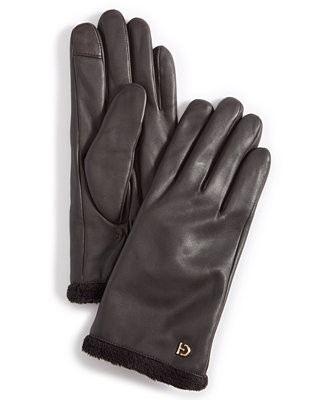 Women's Faux-Fur-Lined Leather Gloves | Macy's