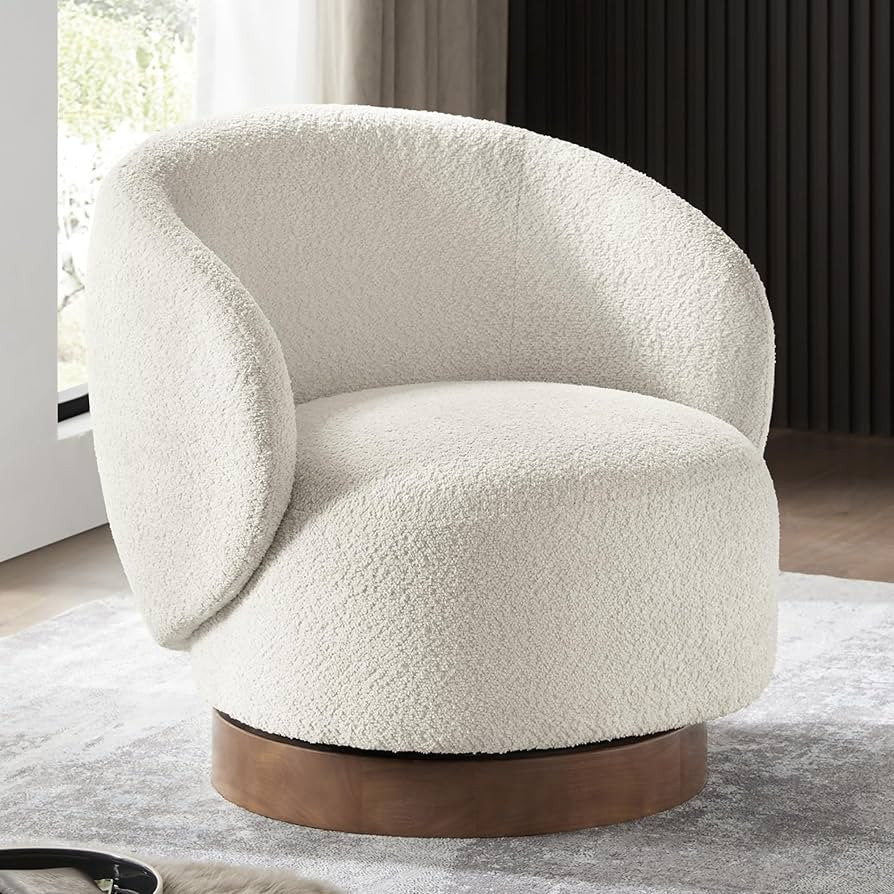 Amazon.com: KISLOT Swivel Accent Chair Round Barrel Armchair Upholstered Performance Fabric for L... | Amazon (US)