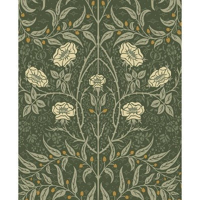 NextWall Stenciled Floral Peel and Stick Wallpaper Green: Vintage Botanical Vinyl, Self-Adhesive, Repositionable, 30.75 Sq Ft Coverage | Target