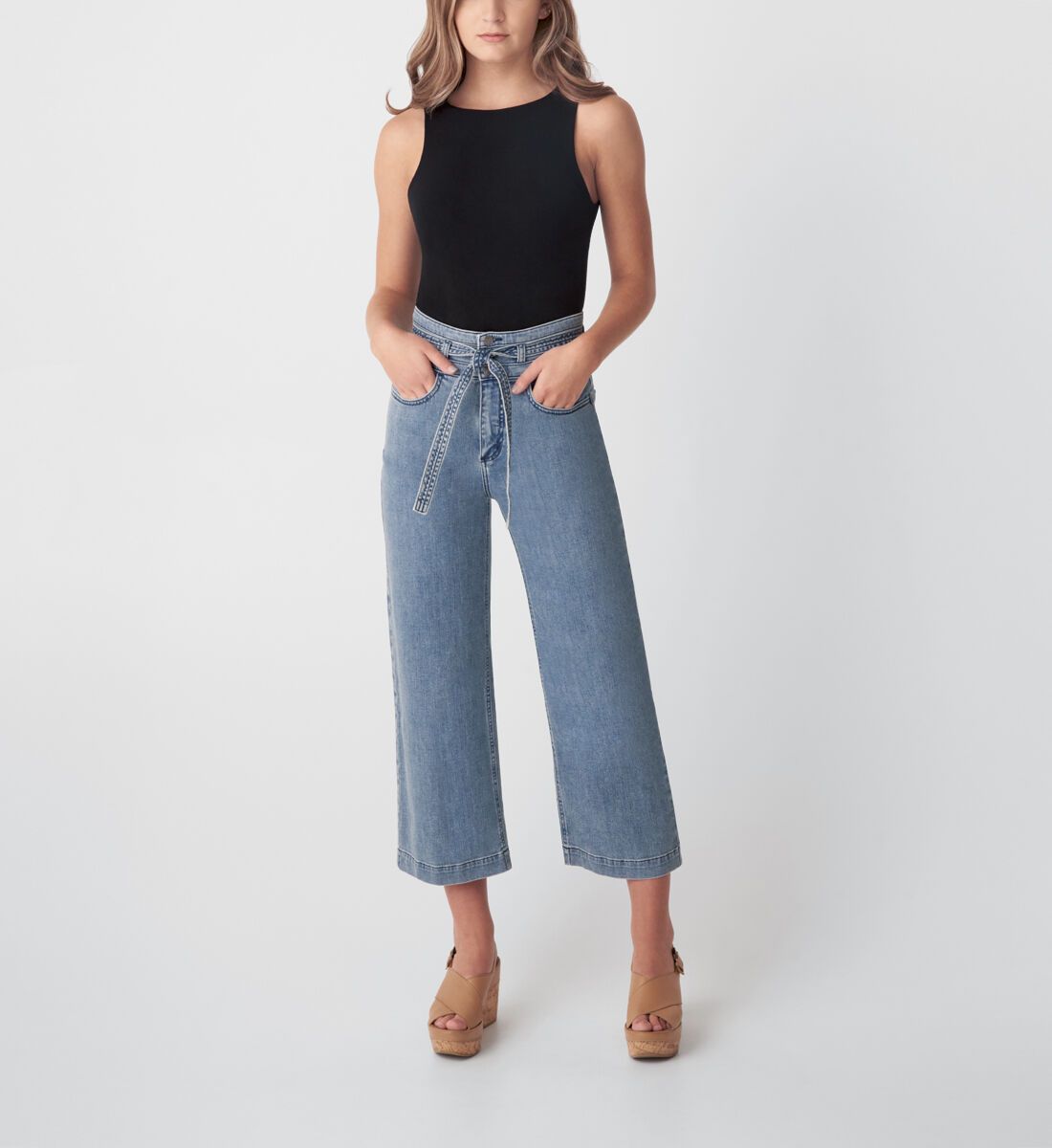 Belted High Rise Wide Leg Crop Jeans | Silver Jeans Co. (US)