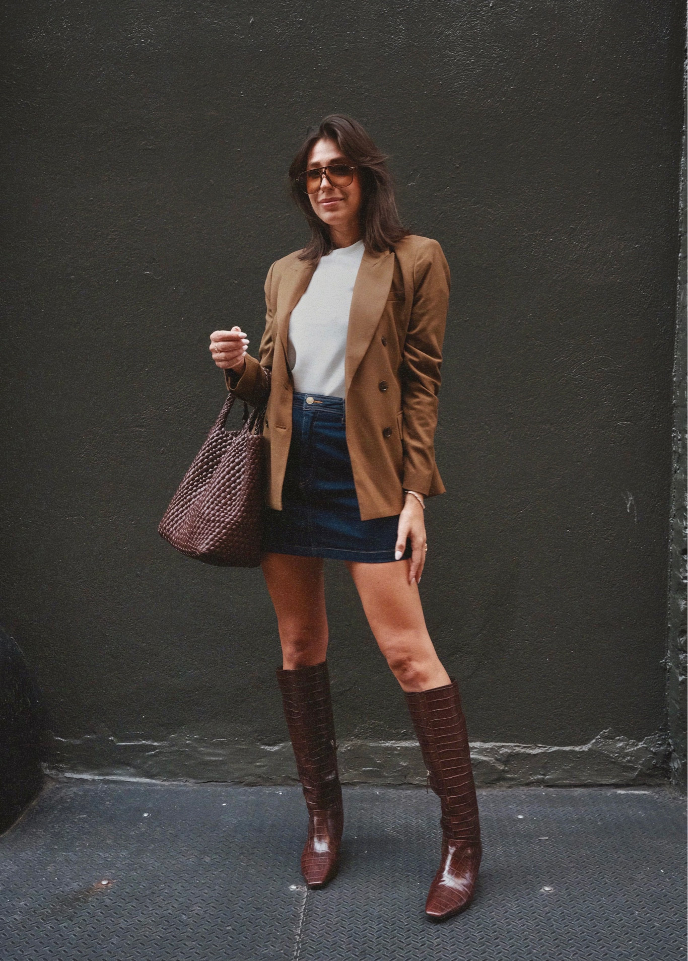 Khaki Blazer Jacket, Dark Denim Mini Skirt, Spanx tee, Franco Sarto Brown Croc Boots, Amazon Tote


Use my code ANDREA20 to save 20% off Derek Lam 

#LTKshoecrush #LTKSeasonal #LTKstyletip