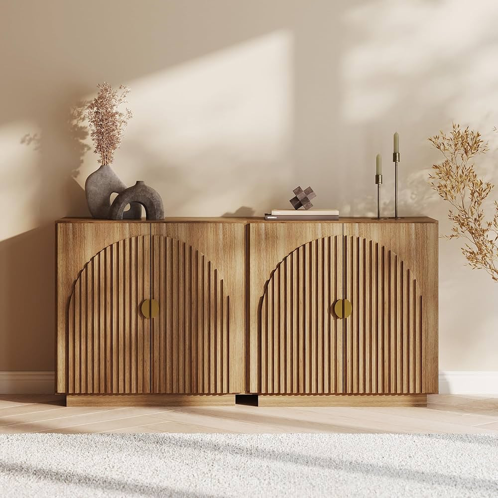 BELLEZE Set of 2 Modular Fluted Sideboard Buffet Cabinet with Storage, Mid-Century Modern Console... | Amazon (US)