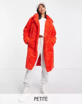 Threadbare Petite – Lang geschnittener Oversize-Mantel aus Teddyfell in Rot | ASOS (Global)