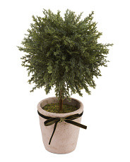 13in Bushy Ball Topiary With Ribbon In Rustic Pot | Marshalls