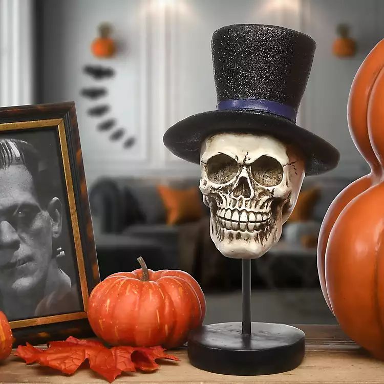Black Top Hat Skull Halloween Decoration | Kirkland's Home