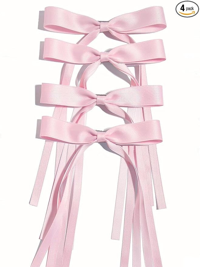Ayesha Pink Hair Bows Clips Hair Ribbon Bowknot with Long Tail Pink Bows Barrettes Hair Accessori... | Amazon (US)