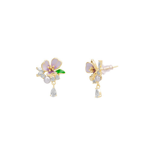 Spero London Pansy Violet Floral Earring in Sterling Silver in Gold at Nordstrom | Nordstrom