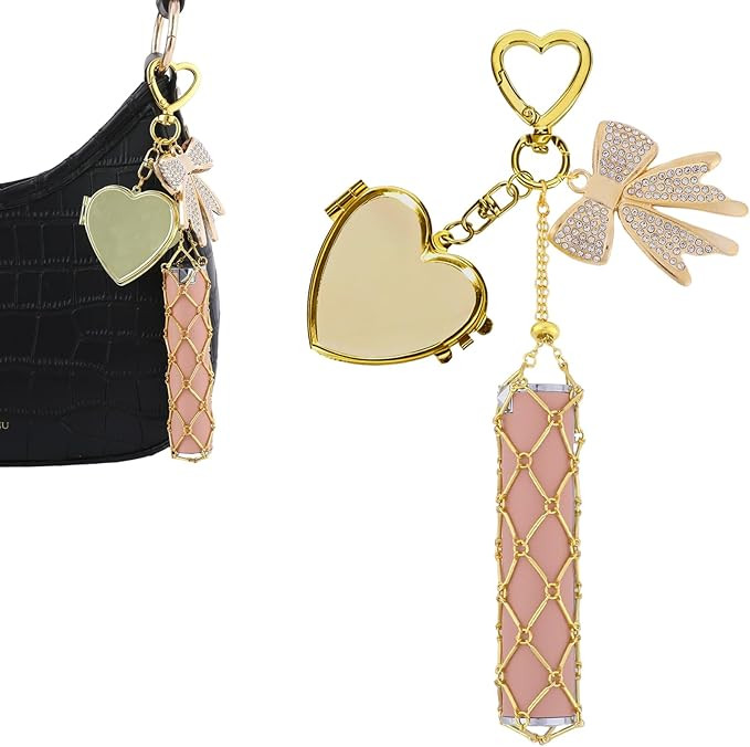 Lip Balm Keychain Charm with Mirror - Stainless Steel Mesh Bag Keychains, Lipstick Storage Case f... | Amazon (US)