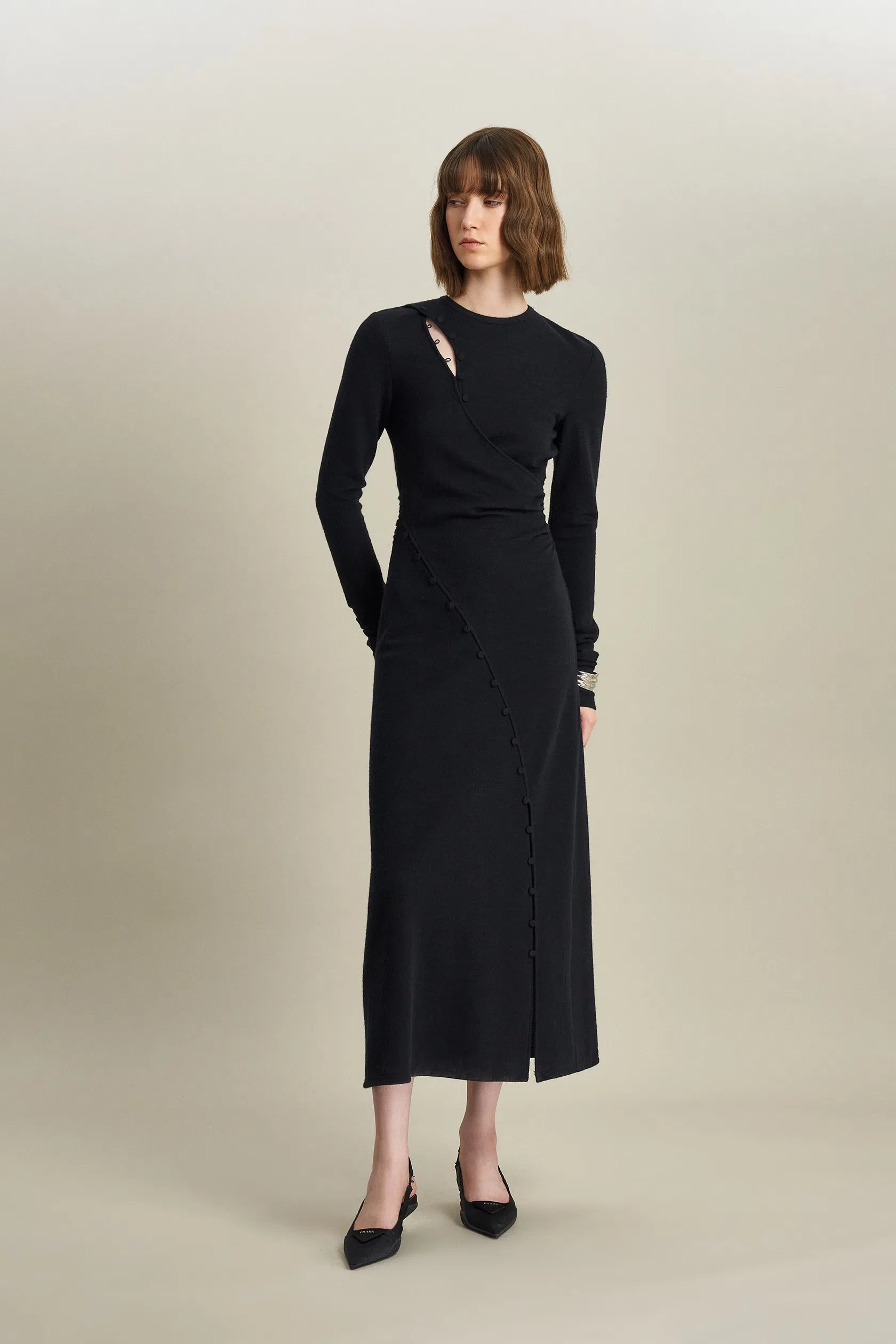 Rhea Modern Oriental Dress in Tencel-Merino Wool Blend Knit | Fabrique