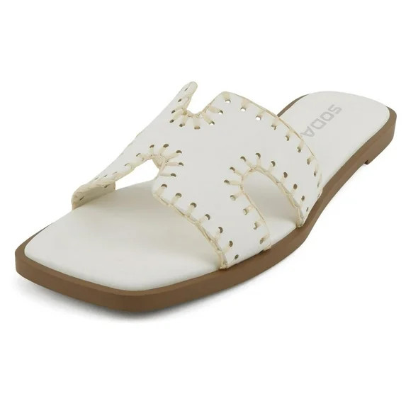 Soda Shoes Women Slip-On Sandals H-Band Flat Flip-Flops Slides Raffia Stitching Square Toe Finity... | Walmart (US)
