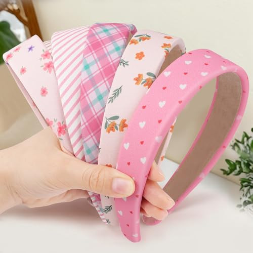obeoby Pink Stripe Headbands for Girls Gift, 1 inch Wide Trendy Headband Non Slip for Everyday Styling Casual Outings(5Pcs) | Amazon (US)