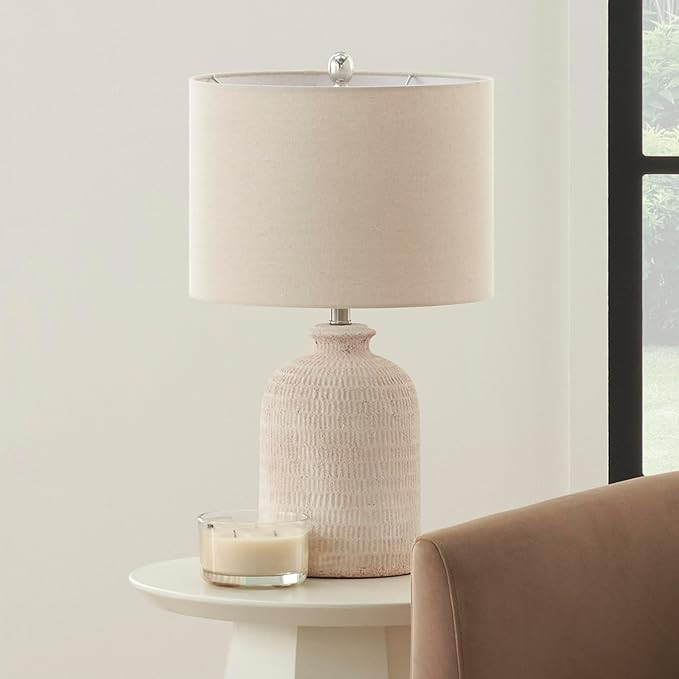 Nourison 24" White Washed Terracotta Farmhouse Textured Table Lamp for Bedside Table, Living Room... | Amazon (US)