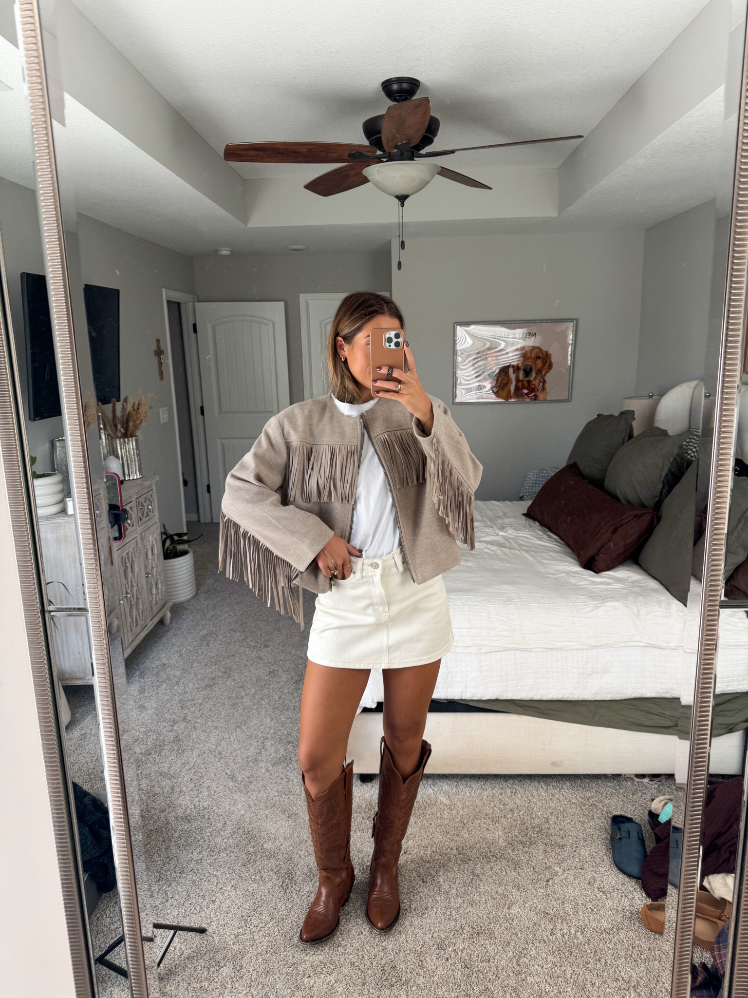 size small on fringe jacket 
size 26 in denim skirt but it’s low inventory so i linked similar! size small in tee and true to size in cowboy boots 

fall western outfit inspo 

#LTKFindsUnder50 #LTKStyleTip #LTKSaleAlert