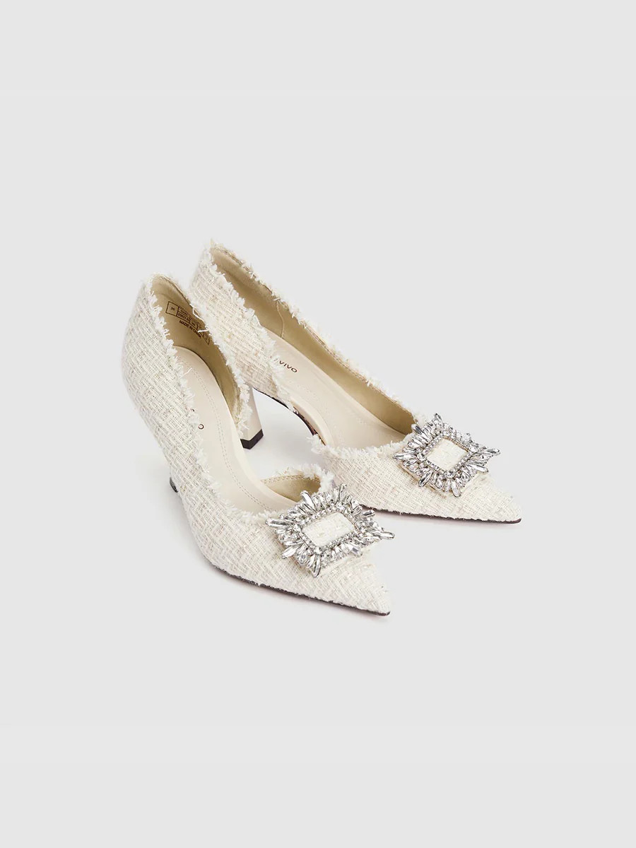 Pumps aus Tweed mit offenem Saum und Absatz | Urban Revivo