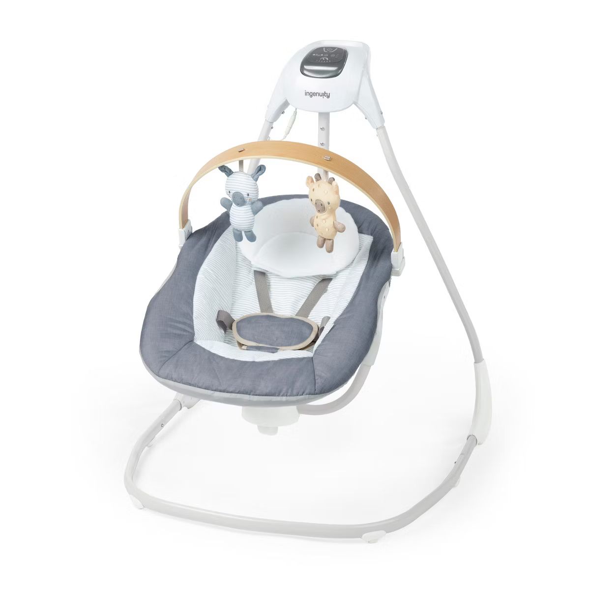 Ingenuity Simple Comfort Compact Swing with Wood Toy Bar - Chambray | Target