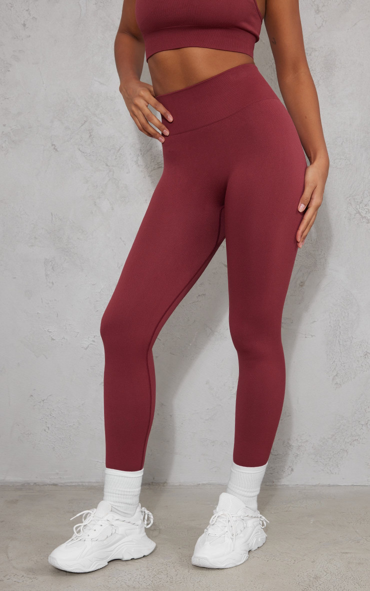 Wine Basic Seamless High Waist Gym Leggings | PrettyLittleThing US