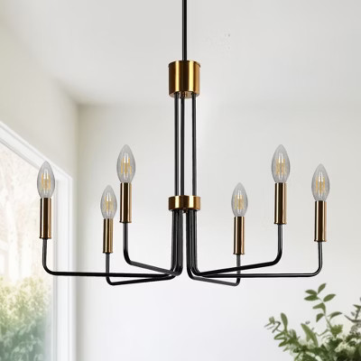DORESshop 6-Light Black and Brass Dining Chandelier Vintage Farmhouse Candlestick Kitchen Island Hanging Pendant Light | Target
