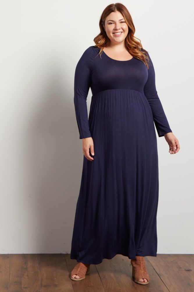 Navy Blue Long Sleeve Plus Maxi Dress | PinkBlush Maternity