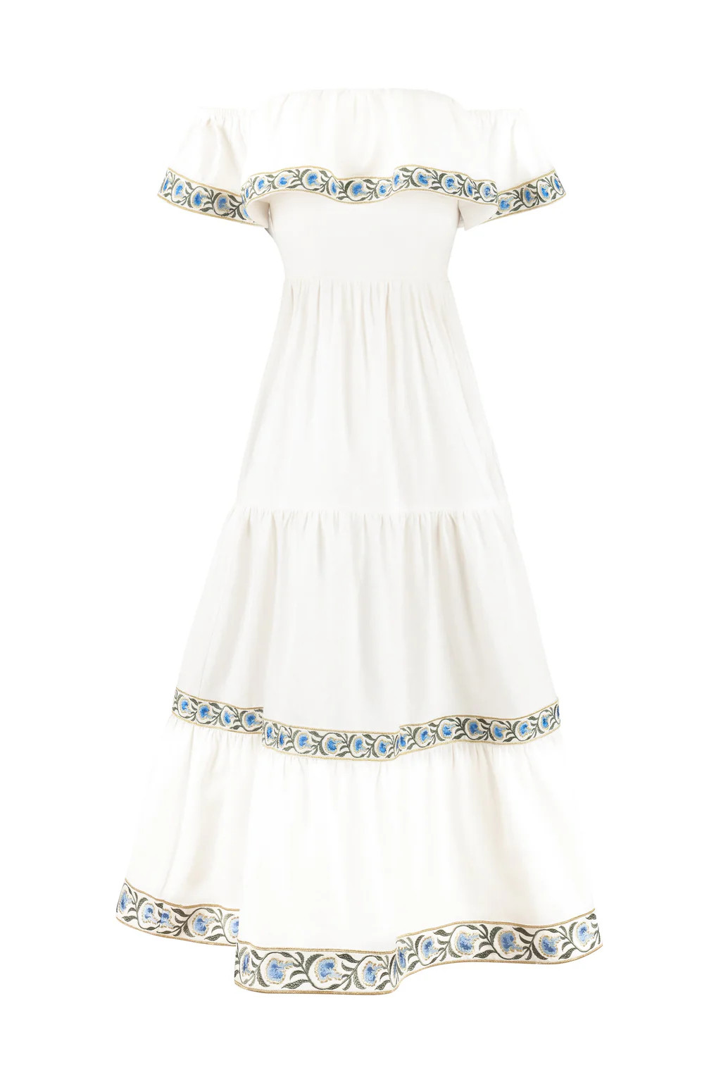 Carnation Ruffle Dress - White & Blue | Rosewater Collective