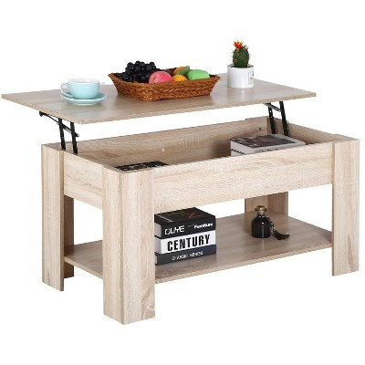 FDW Coffee Tables with Hidden Compartment and Storage Shelf Wooden Lift Tabletop Dining Table for Living Room Home Small Space, Natural | Target