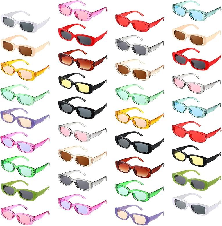 Ecally 36 Pairs Small Rectangle Sunglasses for Women Men Girl Retro Square Glasses 90s Vintage Su... | Amazon (US)