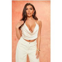 Cream Satin Halter Neck Bralet Cowl Crop Top | PrettyLittleThing US
