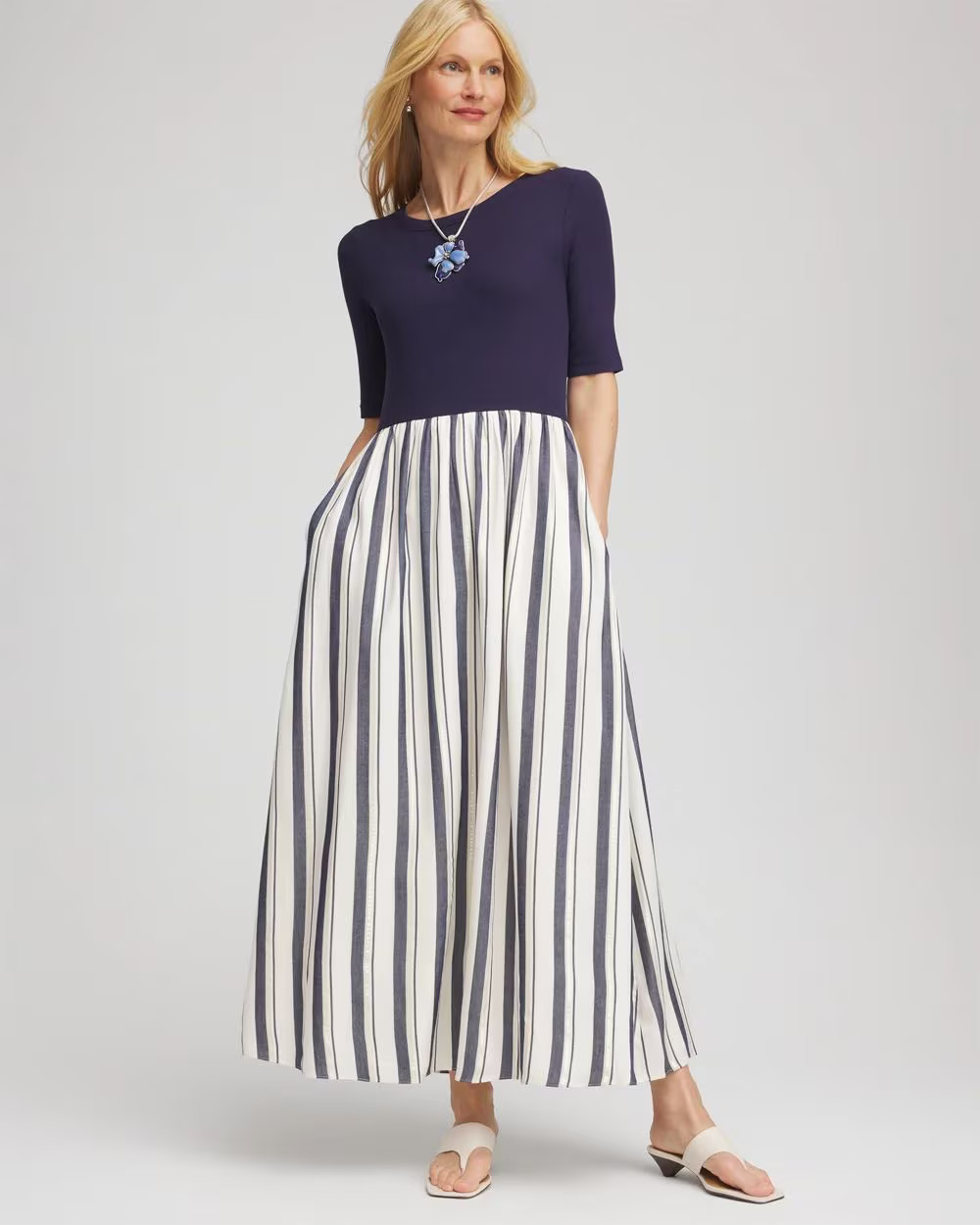 Mixed Metallic Striped Maxi Dress | Chico's