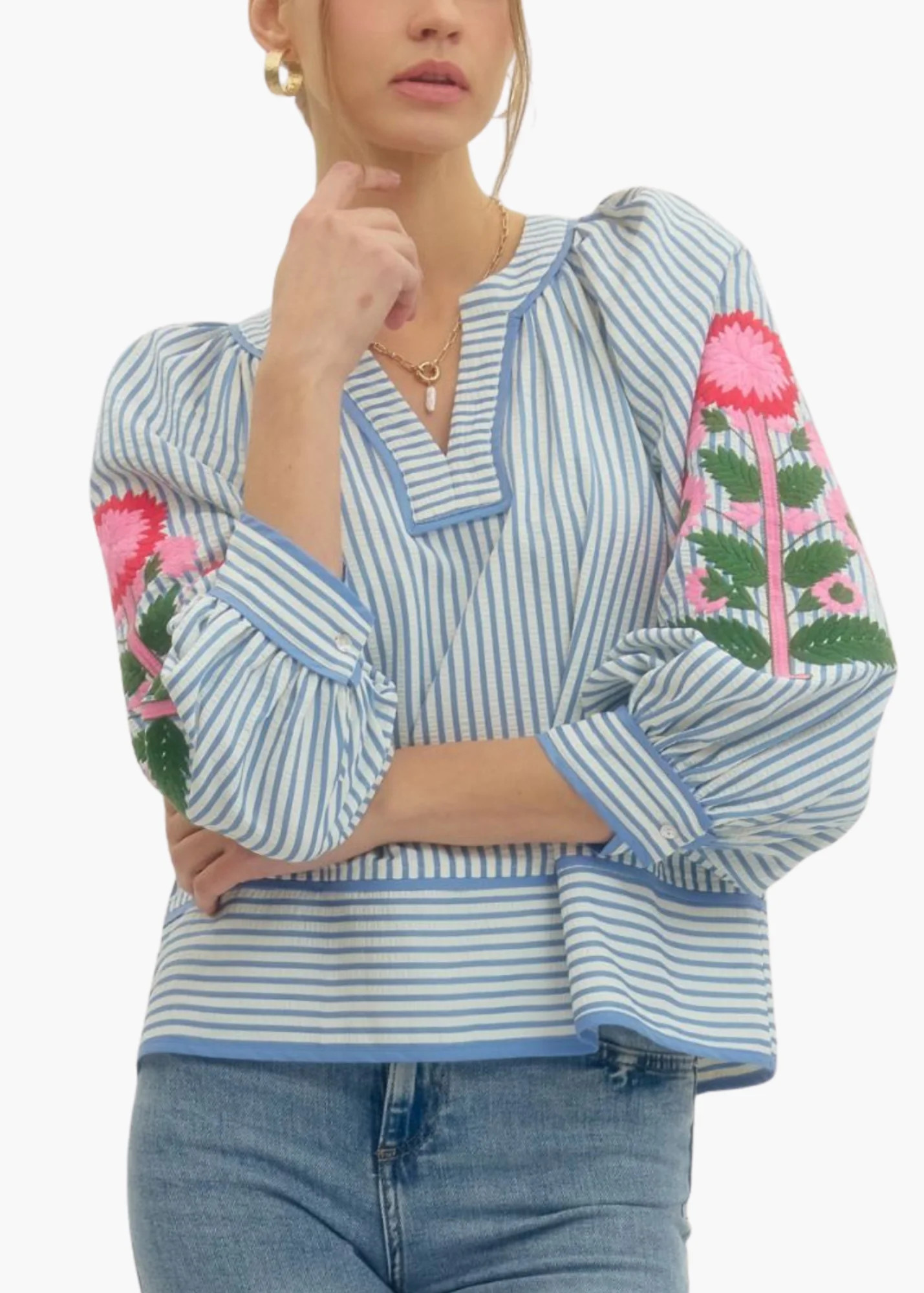 Jaipur Floral Top in Blue | Poppy and Pink