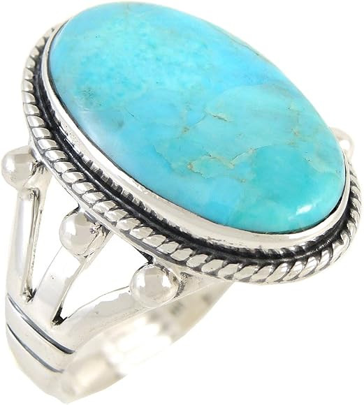 Turquoise Ring Sterling Silver 925 Genuine Gemstones Size 6 to 11 (Choose Color) | Amazon (US)