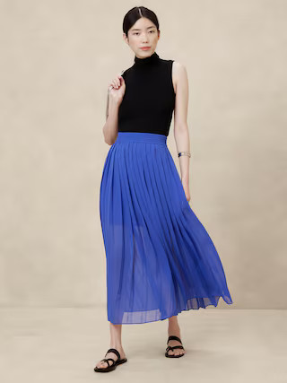 Ruched-Waist Pleated Maxi Skirt | Banana Republic Factory