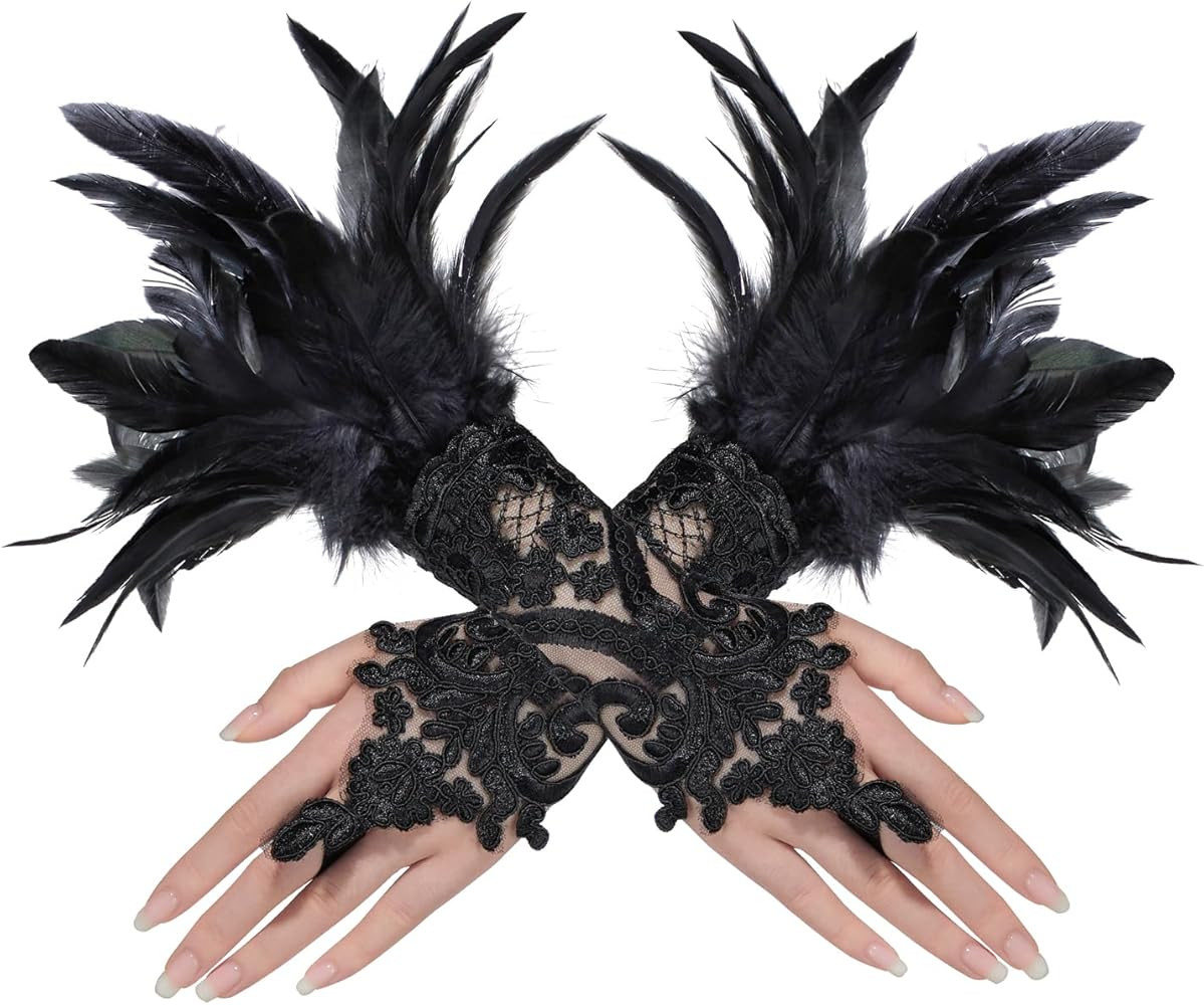 Century Star Women's Gothic Feather Long Gloves Lace Mesh Elbow Gloves Witch Spider Web for Weddi... | Amazon (US)