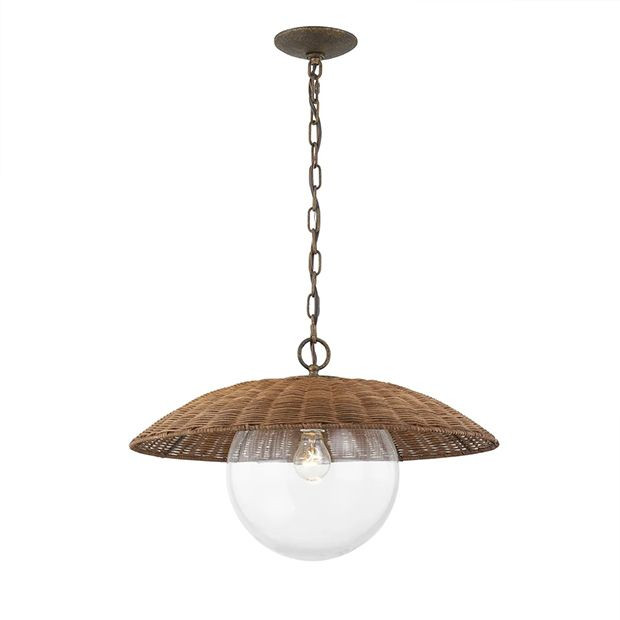 Glass Globe Pendant Light With Rattan | Antique Farm House