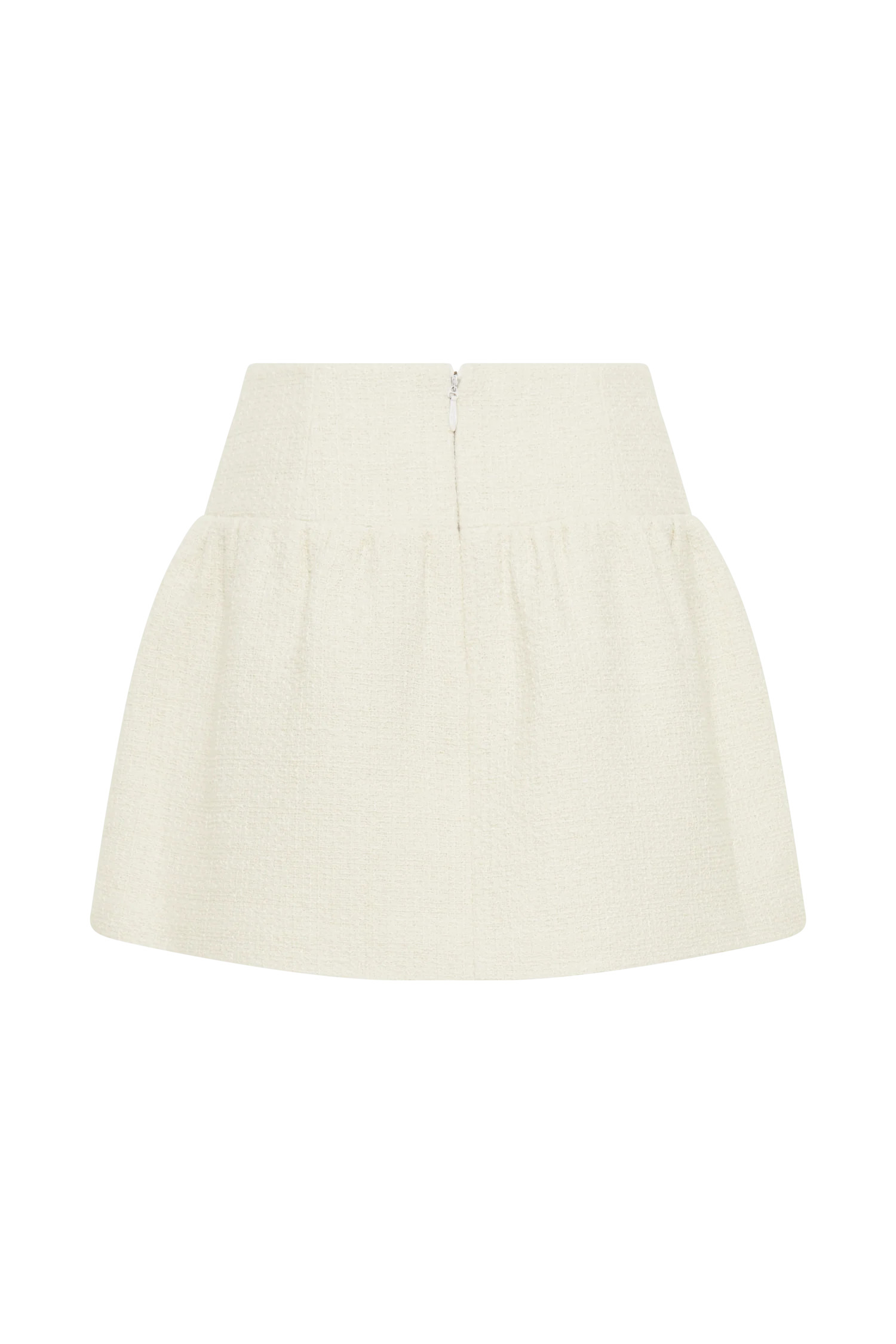 Cyrus Gathered Boucle Mini Skirt - Ivory | MESHKI US