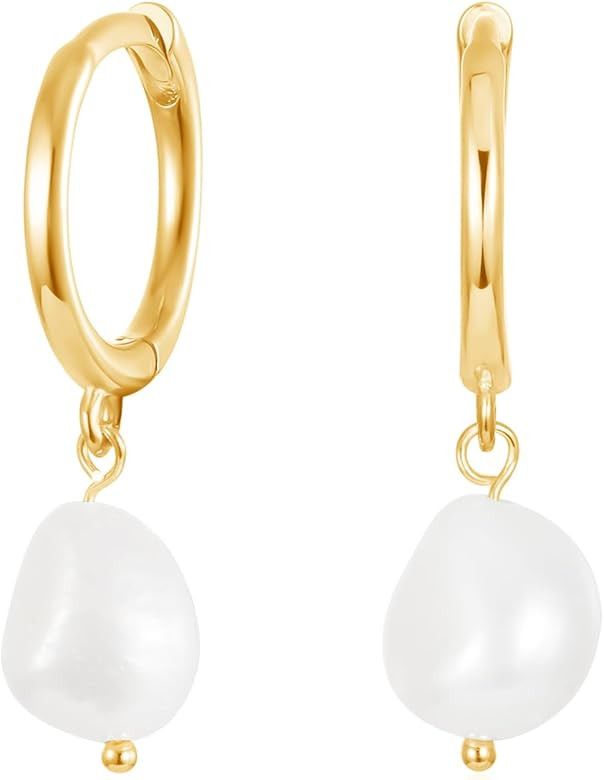 Dainty Huggie Hoop Earrings with Dangle for Women, Small Hoop Earring with Charm - Pearl, Coin, M... | Amazon (US)