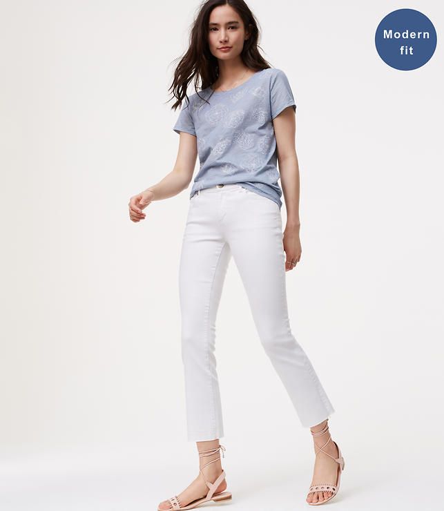 Modern Fresh Cut Flare Crop Jeans in White | LOFT