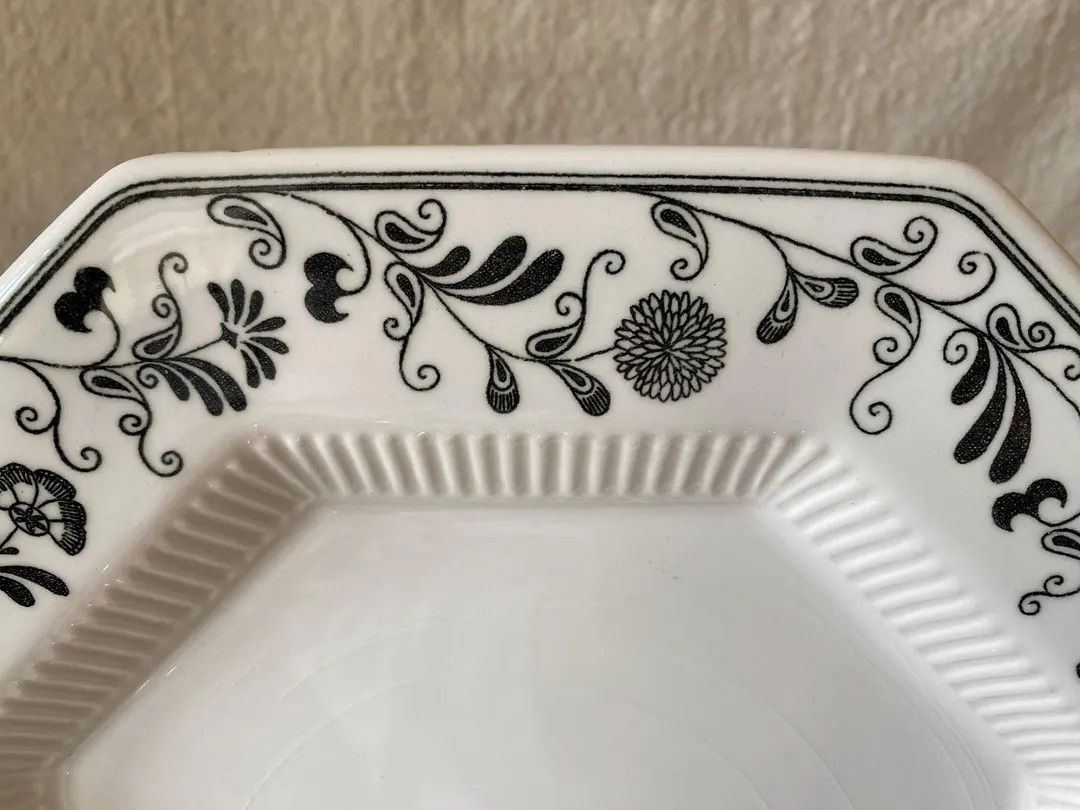 Vintage Millbrook Black & White Floral Independence Ironstone Octagonal Dinner Plates | Etsy (US)