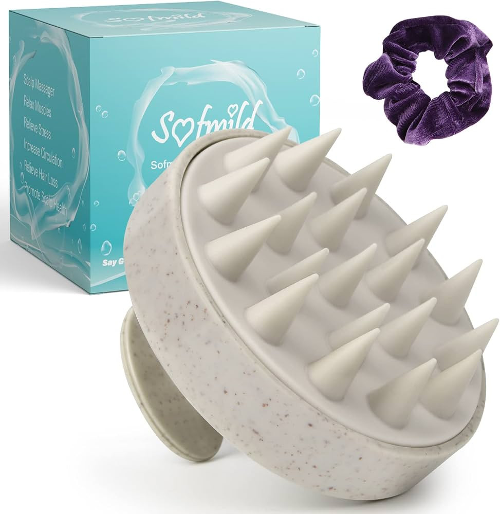 Scalp Massager, Wheat Straw Silicone Hair Care Scalp Scrubber, Beige | Shampoo Exfoliator Brush f... | Amazon (UK)