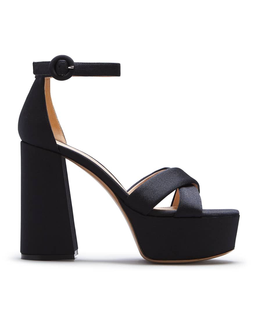 Gianvito Rossi Crisscross Block-Heel Platform Sandals | Neiman Marcus